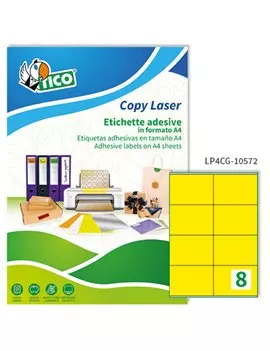 Etichette Adesive Copy Laser Premium Tico con Margini - A4 - 105x72 mm - LP4CG-10572 (Giallo Opaco Conf. 70)