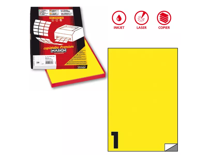 Etichette Adesive Markin - A4 - 210x297 mm - X210C503FGI (Giallo Fluo Conf. 100)