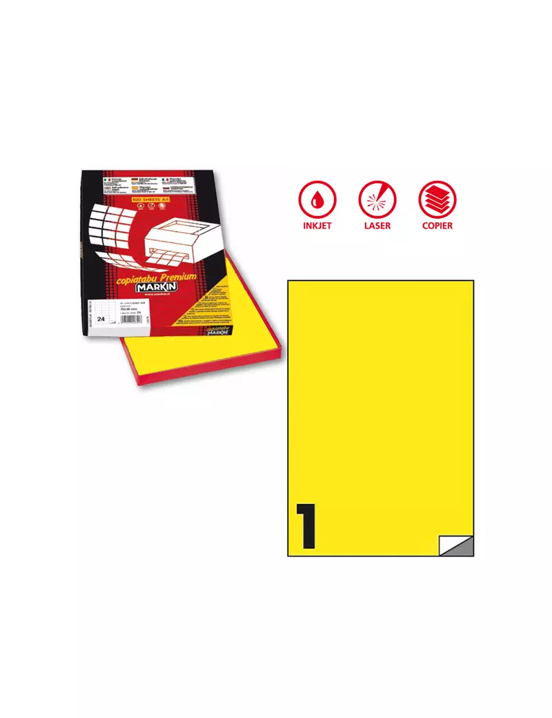 Etichette Adesive Markin - A4 - 210x297 mm - X210C503FGI (Giallo Fluo Conf. 100) Etichette Adesive Markin - A4 - 210x297 mm - X210C503FGI (Giallo Fluo Conf. 100)