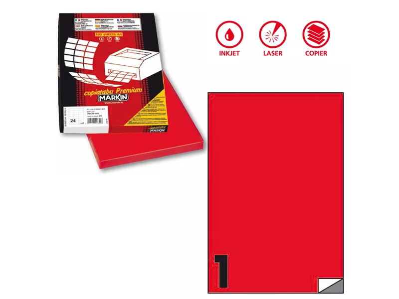 Etichette Adesive Markin - A4 - 210x297 mm - X210C503FRO (Rosso Fluo Conf. 100)