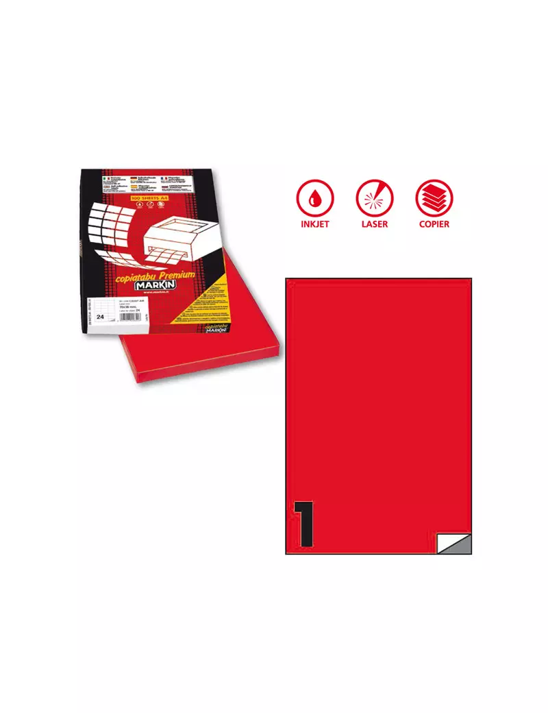 Etichette Adesive Markin - A4 - 210x297 mm - X210C503FRO (Rosso Fluo Conf. 100) Etichette Adesive Markin - A4 - 210x297 mm - X210C503FRO (Rosso Fluo Conf. 100)