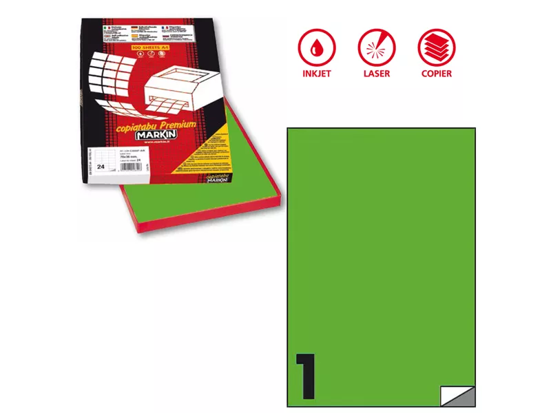 Etichette Adesive Markin - A4 - 210x297 mm - X210C503FVE (Verde Fluo Conf. 100)