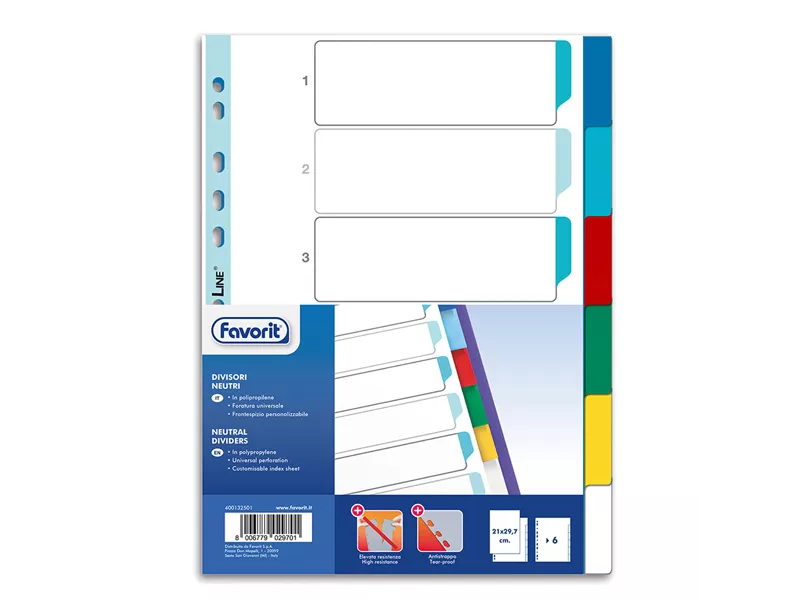 Separatori Neutri Favorit - A4 - 6 Tasti - 400132501 (Multicolore)