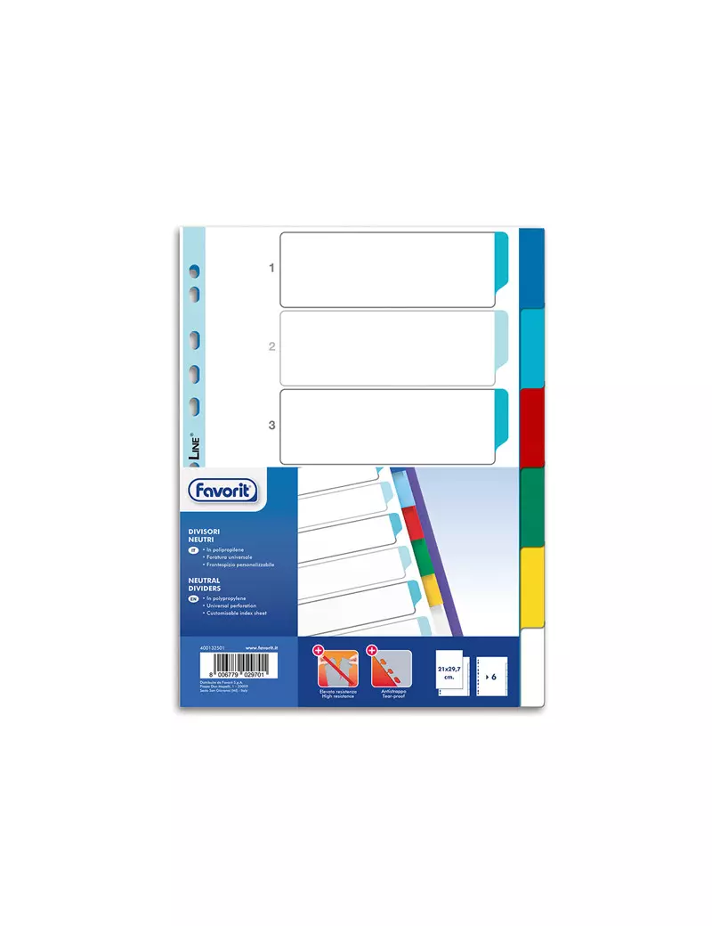 Separatori Neutri Favorit - A4 - 6 Tasti - 400132501 (Multicolore) Separatori Neutri Favorit - A4 - 6 Tasti - 400132501 (Multicolore)
