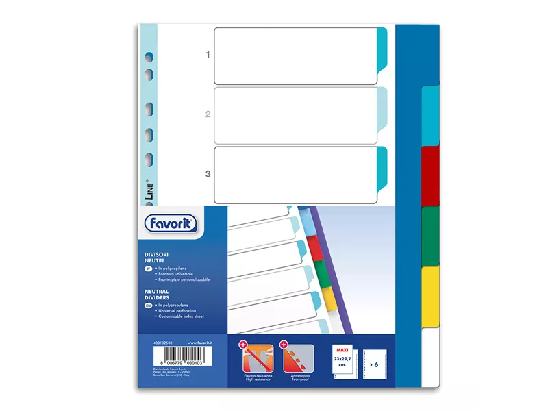 Separatori Neutri Favorit - A4 Maxi - 6 Tasti - 400132503 (Multicolore)