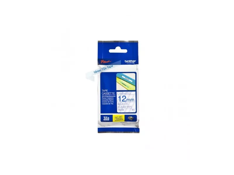 Nastro Originale Brother TZe-133 - 12 mm x 8 m - Laminato (Blu su Trasparente)