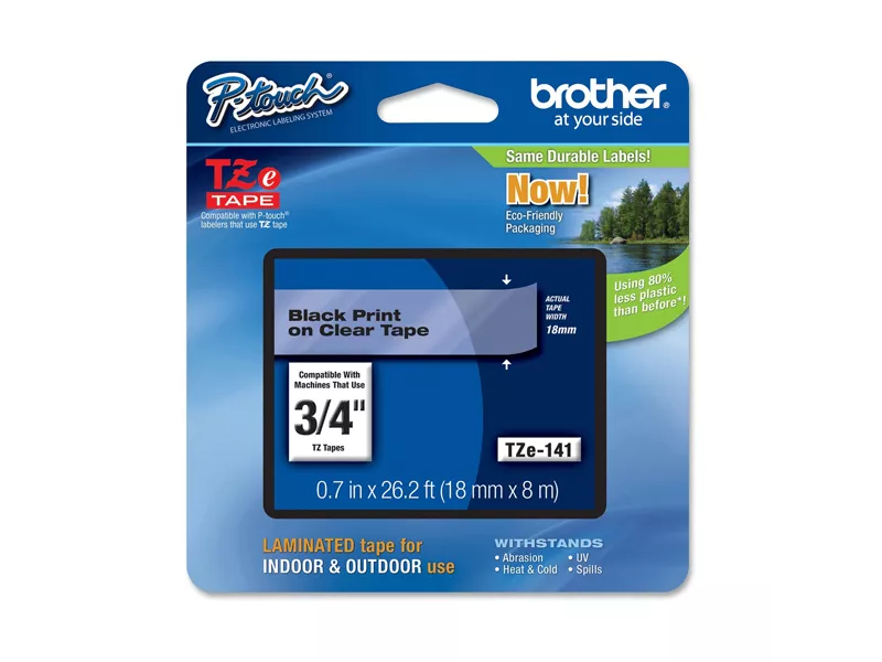 Nastro Originale Brother TZe-141 - 18 mm x 8 m - Laminato (Nero su Trasparente)