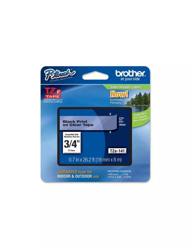 Nastro Originale Brother TZe-141 - 18 mm x 8 m - Laminato (Nero su Trasparente) Nastro Originale Brother TZe-141 - 18 mm x 8 m - Laminato (Nero su Trasparente)