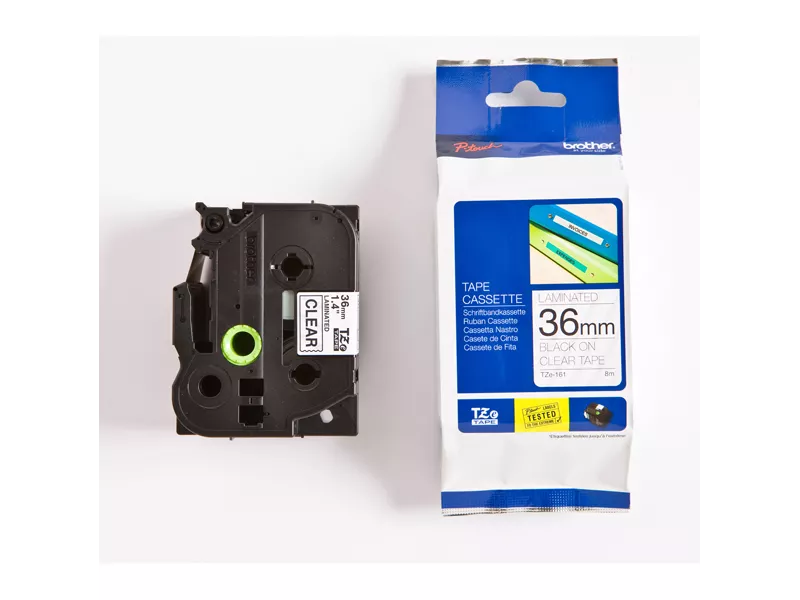 Nastro Originale Brother TZe-161 - 36 mm x 8 m - Laminato (Nero su Trasparente)