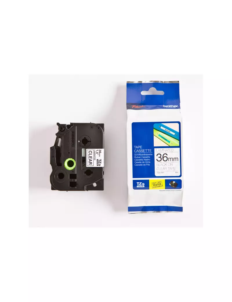 Nastro Originale Brother TZe-161 - 36 mm x 8 m - Laminato (Nero su Trasparente) Nastro Originale Brother TZe-161 - 36 mm x 8 m - Laminato (Nero su Trasparente)