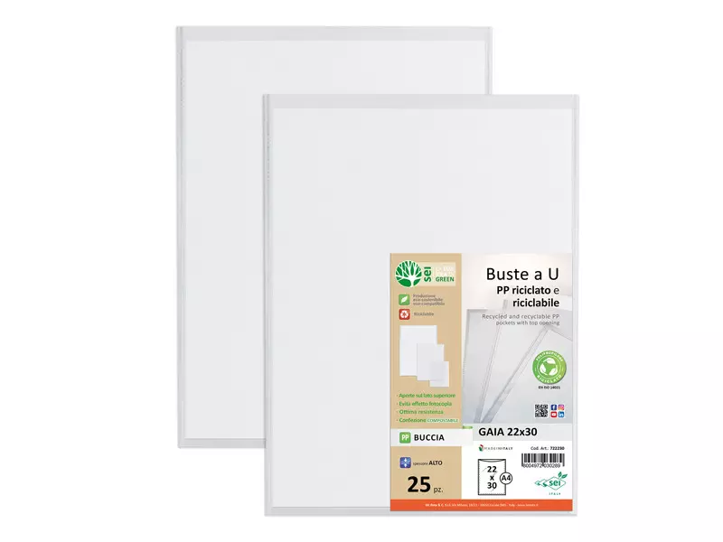Busta a U Gaia Sei Rota - 22x30 cm - Perforata - 722230 (Trasparente Conf. 25) Busta a U Gaia Sei Rota - 22x30 cm - Perforata - 722230 (Trasparente Conf. 25)