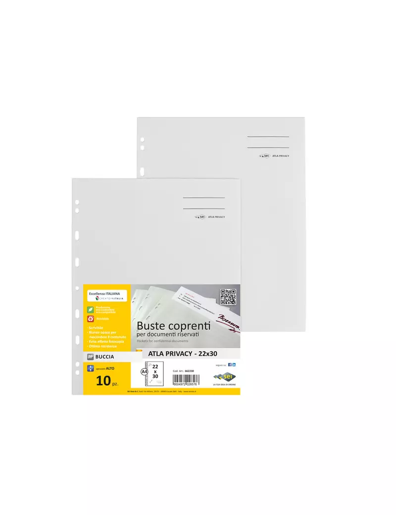 Busta a Perforazione Universale Atla Privacy Sei Rota - 22x30 cm - Documenti Riservati - 662230 (Bianco Opaco Conf. 10)