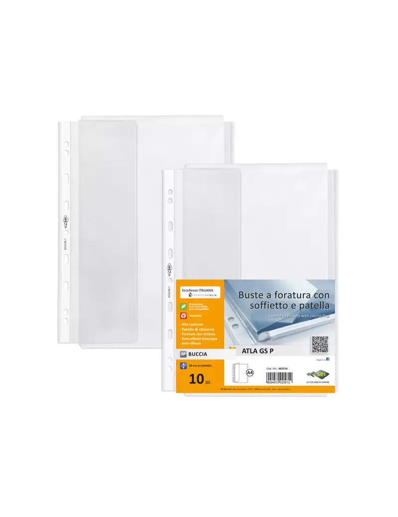 Busta a Perforazione Universale con Soffietto e Patella Atla GS P Sei Rota - 22x30 cm - 662516 (Trasparente Conf. 10) Busta a Perforazione Universale con Soffietto e Patella Atla GS P Sei Rota - 22x30 cm - 662516 (Trasparente Conf. 10)