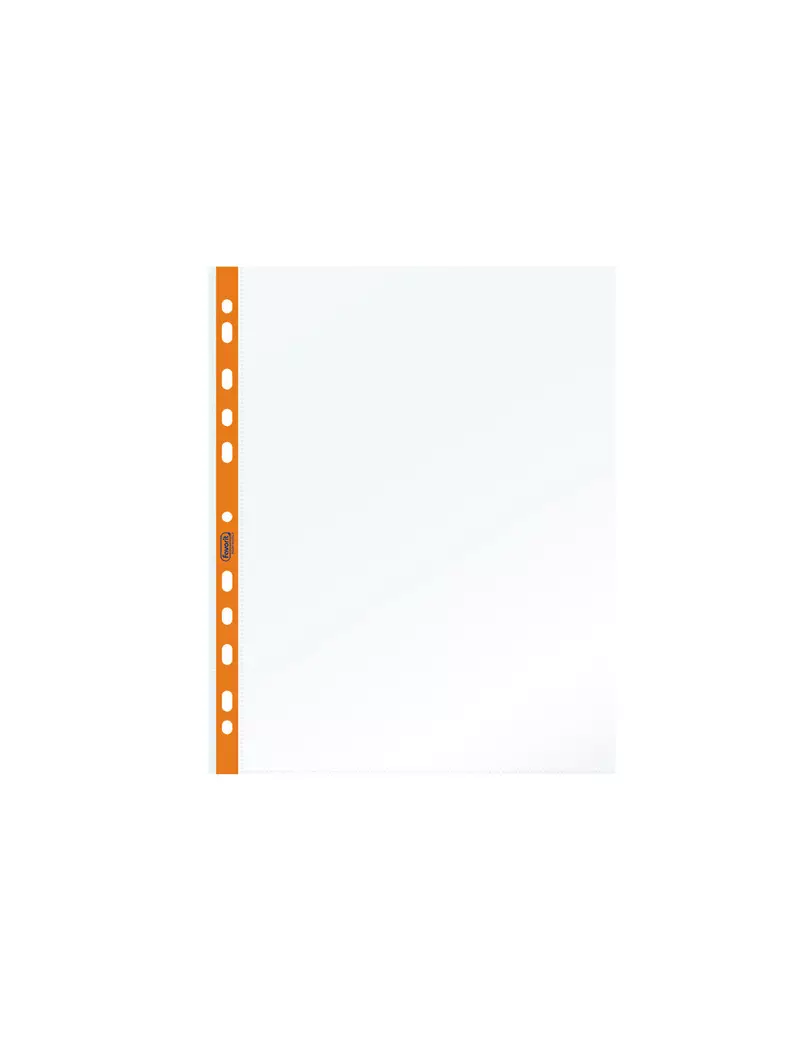 Busta a Perforazione Universale Favorit - 22x30 cm - Liscia Medio Spessore - 400136861 (Trasparente Banda Arancio Fluo Conf. 25)