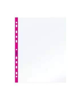 Busta a Perforazione Universale Favorit - 22x30 cm - Liscia Medio Spessore - 400136863 (Trasparente Banda Fucsia Fluo Conf. 25)