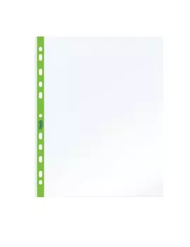 Busta a Perforazione Universale Favorit - 22x30 cm - Liscia Medio Spessore - 400136865 (Trasparente Banda Verde Fluo Conf. 25)