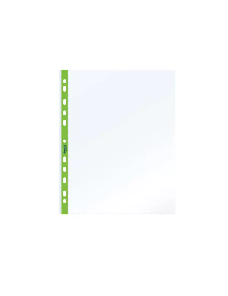 Busta a Perforazione Universale Favorit - 22x30 cm - Liscia Medio Spessore - 400136865 (Trasparente Banda Verde Fluo Conf. 25)