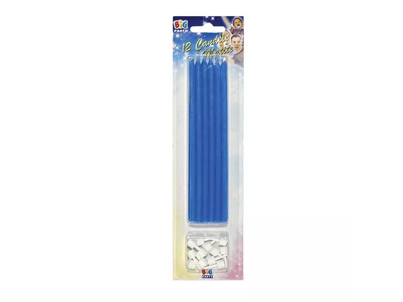 Candelina per Torta Big Party - 15 cm - con Supporto - 71002 (Azzurro Conf. 12)