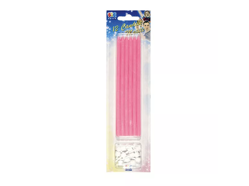 Candelina per Torta Big Party - 15 cm - con Supporto - 71001 (Rosa Conf. 12)
