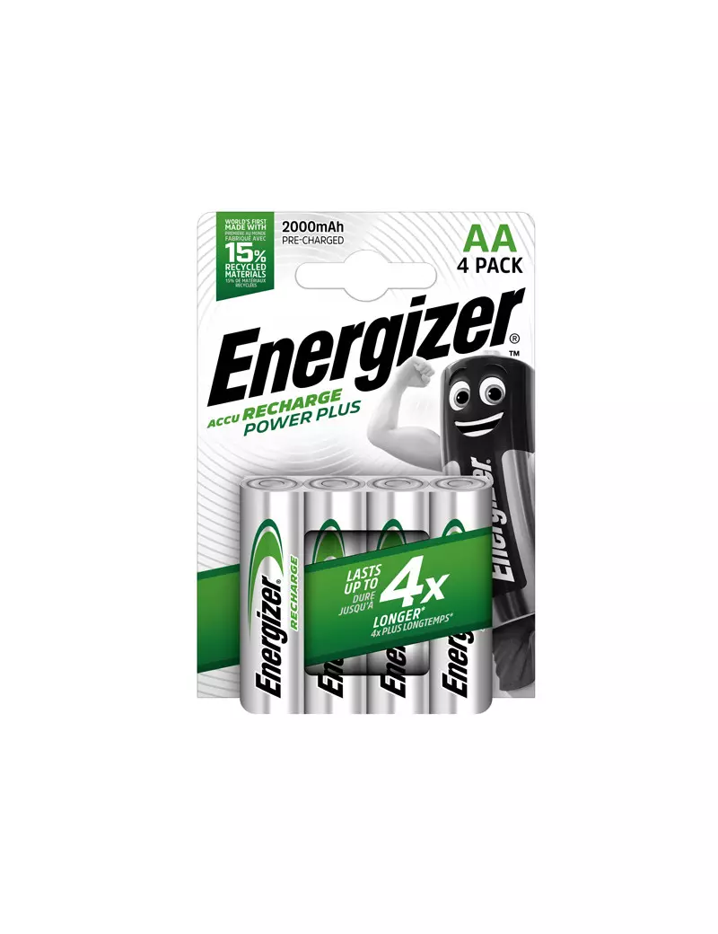 Pile Ricaricabili Power Plus Energizer - Stilo AA - E300850400 (Conf. 4) Pile Ricaricabili Power Plus Energizer - Stilo AA - E300850400 (Conf. 4)