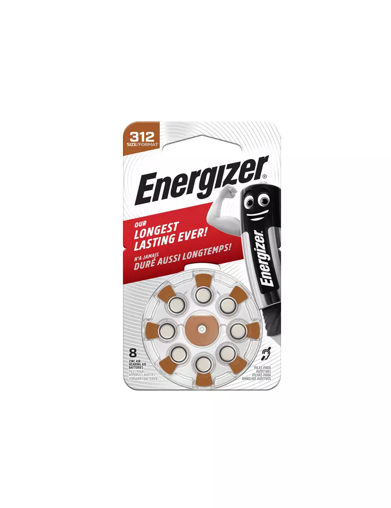 Pila Specialistica per Apparecchi Acustici 312 Zinc Air Energizer - E301431800 (Conf. 8)