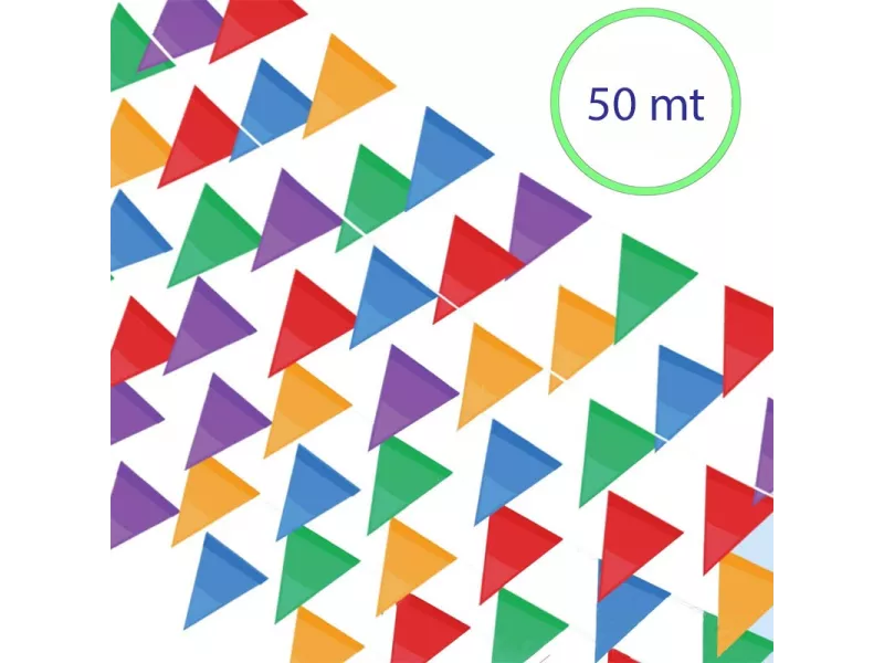 Festone in PVC - 50 m - Bandierine Multicolore