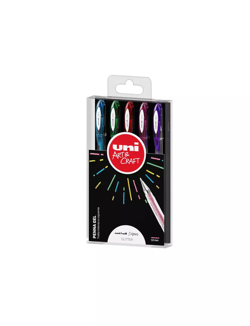 Penna Gel a Scatto Signo Uni-Ball - 1 mm - M-UM120SP-5P (Assortiti Glitter Conf. 5)