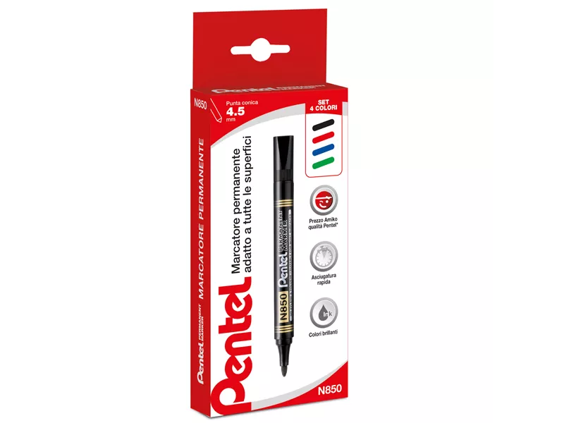Marcatore Permanente N850 Linea Amiko Pentel - Punta Tonda - 2 mm - 0100861 (Assortiti Conf. 4)