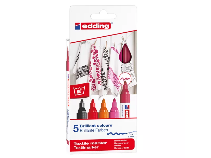 Marcatore Permanente per Tessuti 4500 Edding - Punta Tonda - 2-3 mm - E-4500 5S-999 (Assortiti Caldi Conf. 5) Marcatore Permanente per Tessuti 4500 Edding - Punta Tonda - 2-3 mm - E-4500 5S-999 (Assortiti Caldi Conf. 5)