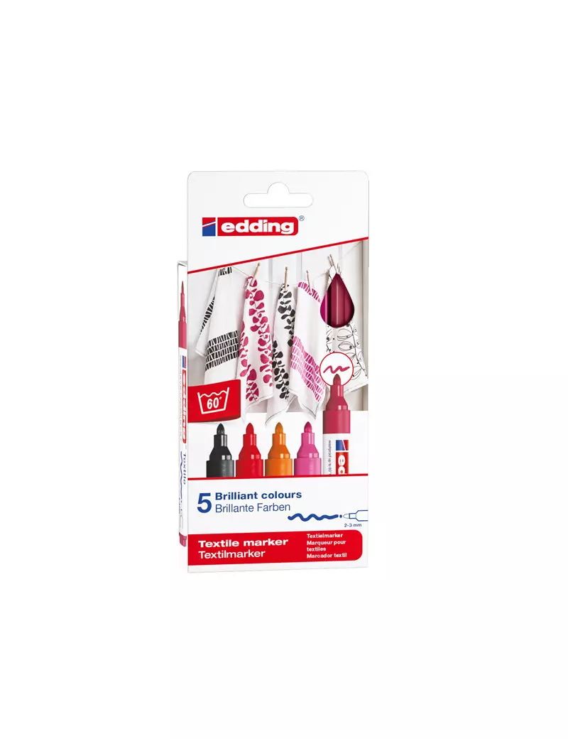 Marcatore Permanente per Tessuti 4500 Edding - Punta Tonda - 2-3 mm - E-4500 5S-999 (Assortiti Caldi Conf. 5) Marcatore Permanente per Tessuti 4500 Edding - Punta Tonda - 2-3 mm - E-4500 5S-999 (Assortiti Caldi Conf. 5)