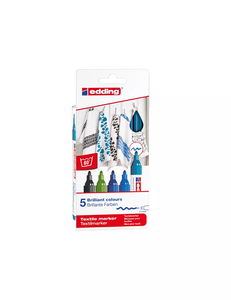 Marcatore Permanente per Tessuti 4500 Edding - Punta Tonda - 2-3 mm - E-4500 5S-099 (Assortiti Freddi Conf. 5) Marcatore Permanente per Tessuti 4500 Edding - Punta Tonda - 2-3 mm - E-4500 5S-099 (Assortiti Freddi Conf. 5)
