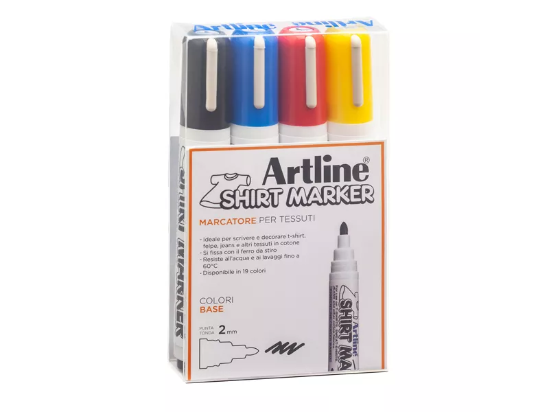 Marcatore Permanente per Tessuti Shirt Marker Artline - Punta Tonda - 2 mm - AEKT2/4W (Assortiti Conf. 4)