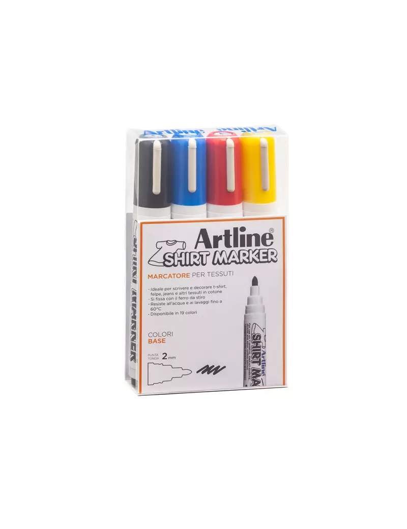 Marcatore Permanente per Tessuti Shirt Marker Artline - Punta Tonda - 2 mm - AEKT2/4W (Assortiti Conf. 4) Marcatore Permanente per Tessuti Shirt Marker Artline - Punta Tonda - 2 mm - AEKT2/4W (Assortiti Conf. 4)