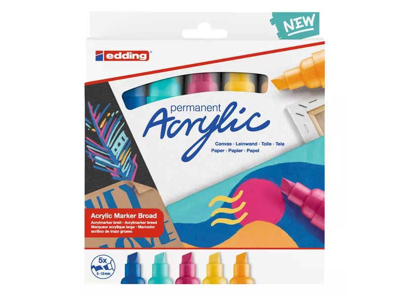 Marcatore Permanente Acrilico Edding - Punta Scalpello - 5-10 mm - 4-50005999 (Assortiti Conf. 5)