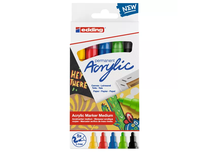 Marcatore Permanente Acrilico 5100 Edding - Punta Tonda - 2-3 mm - 4-5100-5 (Assortiti Medium Basic Conf. 5)