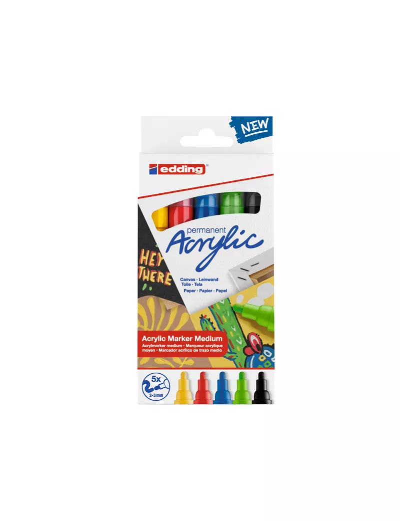 Marcatore Permanente Acrilico 5100 Edding - Punta Tonda - 2-3 mm - 4-5100-5 (Assortiti Medium Basic Conf. 5) Marcatore Permanente Acrilico 5100 Edding - Punta Tonda - 2-3 mm - 4-5100-5 (Assortiti Medium Basic Conf. 5)