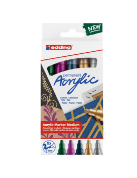 Marcatore Permanente Acrilico 5100 Edding - Punta Tonda - 2-3 mm - 4-5100-5-999 (Assortiti Medium Festa Conf. 5)