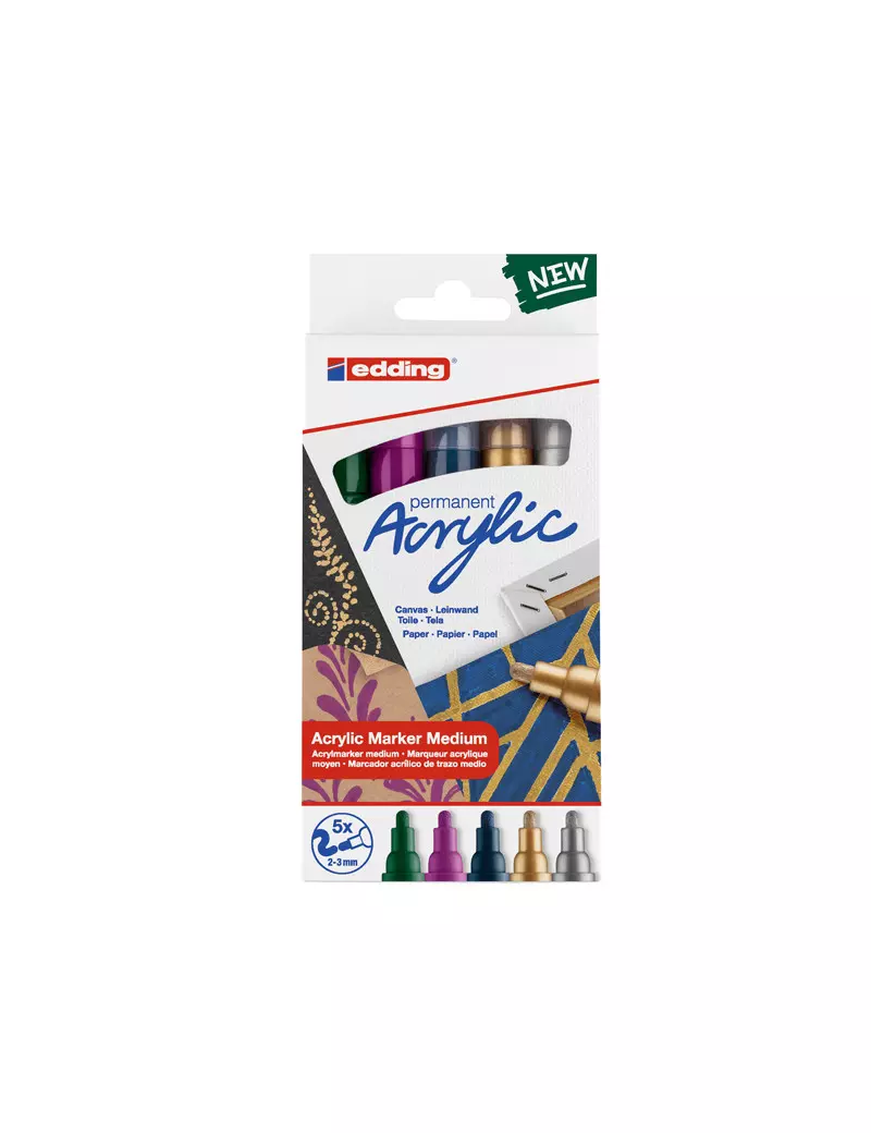 Marcatore Permanente Acrilico 5100 Edding - Punta Tonda - 2-3 mm - 4-5100-5-999 (Assortiti Medium Festa Conf. 5) Marcatore Permanente Acrilico 5100 Edding - Punta Tonda - 2-3 mm - 4-5100-5-999 (Assortiti Medium Festa Conf. 5)