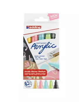 Marcatore Permanente Acrilico 5100 Edding - Punta Tonda - 2-3 mm - 4-5100-5-099 (Assortiti Medium Pastel Conf. 5)