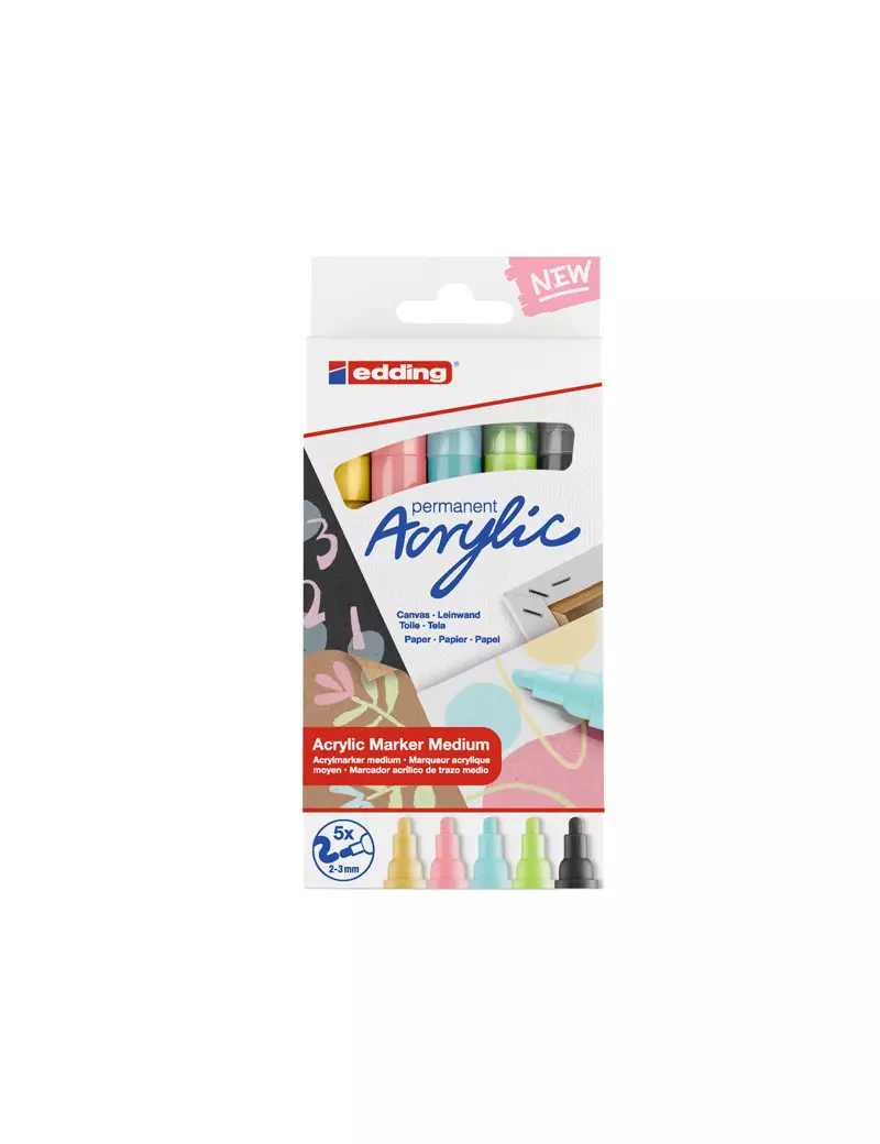 Marcatore Permanente Acrilico 5100 Edding - Punta Tonda - 2-3 mm - 4-5100-5-099 (Assortiti Medium Pastel Conf. 5) Marcatore Permanente Acrilico 5100 Edding - Punta Tonda - 2-3 mm - 4-5100-5-099 (Assortiti Medium Pastel Conf. 5)