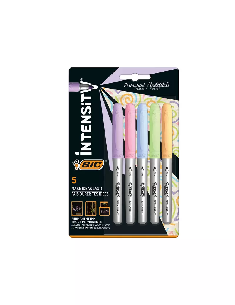 Marcatore Permanente Intensity Bic - Punta Tonda - Fine - 999132 (Assortiti Pastello Conf. 5) Marcatore Permanente Intensity Bic - Punta Tonda - Fine - 999132 (Assortiti Pastello Conf. 5)