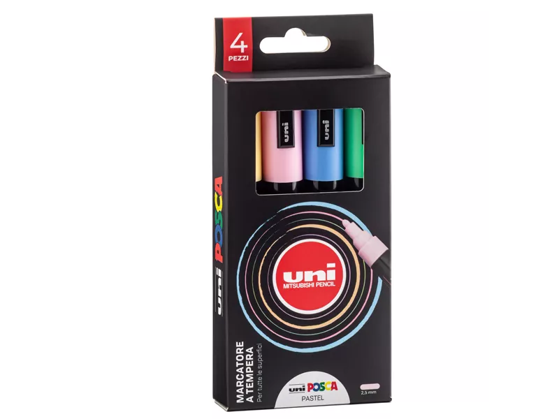 Marcatore a Tempera Uni Posca PC5M Uni-Ball - Punta Tonda - 1,8-2,5 mm - M-PC5MP-4P (Assortiti Pastel Conf. 4)