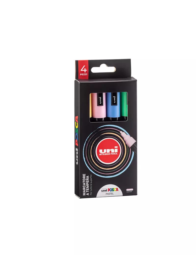 Marcatore a Tempera Uni Posca PC5M Uni-Ball - Punta Tonda - 1,8-2,5 mm - M-PC5MP-4P (Assortiti Pastel Conf. 4)