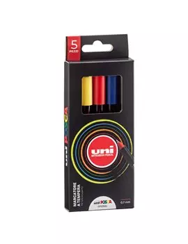 Marcatore a Tempera Uni Posca PC1M Uni-Ball - Punta Tonda - 0,7 mm - M-PC1MR-5P/1 (Assortiti Metal Conf. 5)