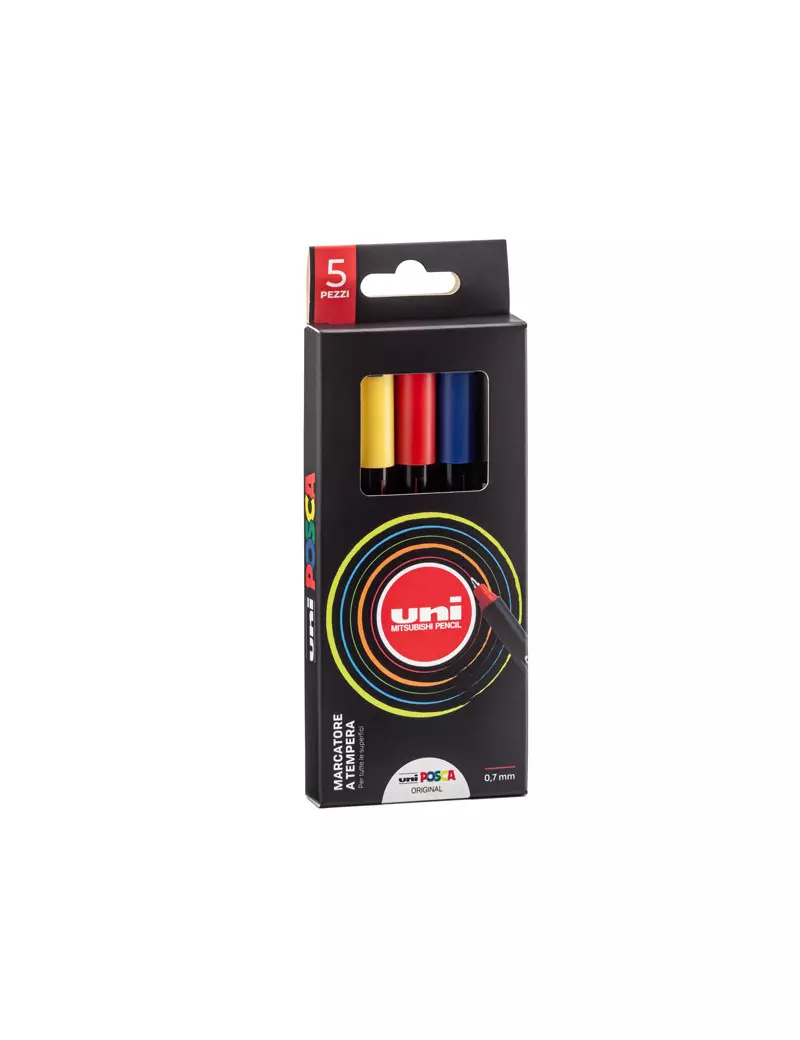 Marcatore a Tempera Uni Posca PC1M Uni-Ball - Punta Tonda - 0,7 mm - M-PC1MR-5P/1 (Assortiti Metal Conf. 5) Marcatore a Tempera Uni Posca PC1M Uni-Ball - Punta Tonda - 0,7 mm - M-PC1MR-5P/1 (Assortiti Metal Conf. 5)