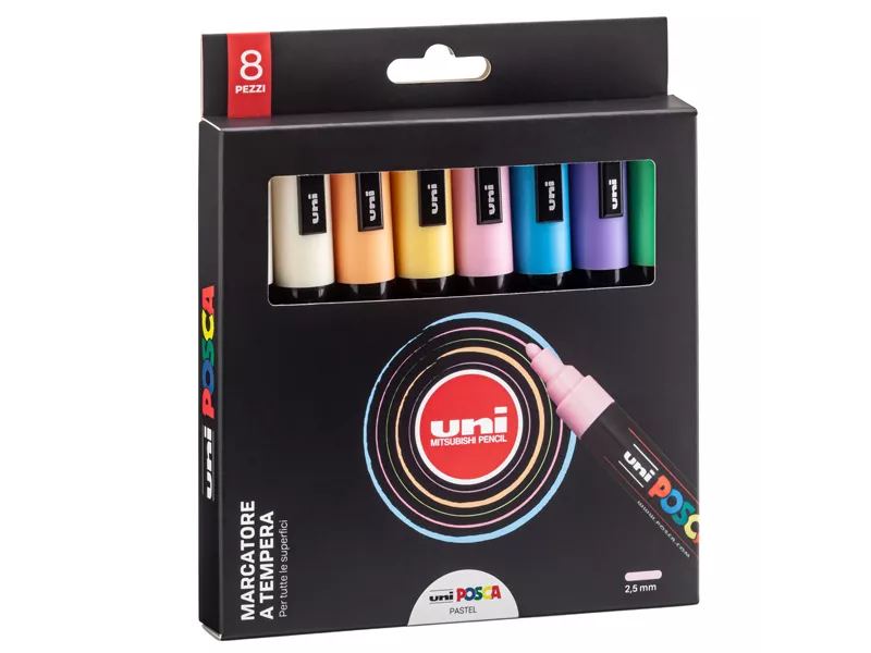 Marcatore a Tempera Uni Posca PC5M Uni-Ball - Punta Tonda - 1,8-2,5 mm - M-PC5MP-8P (Assortiti Pastel Conf. 8)