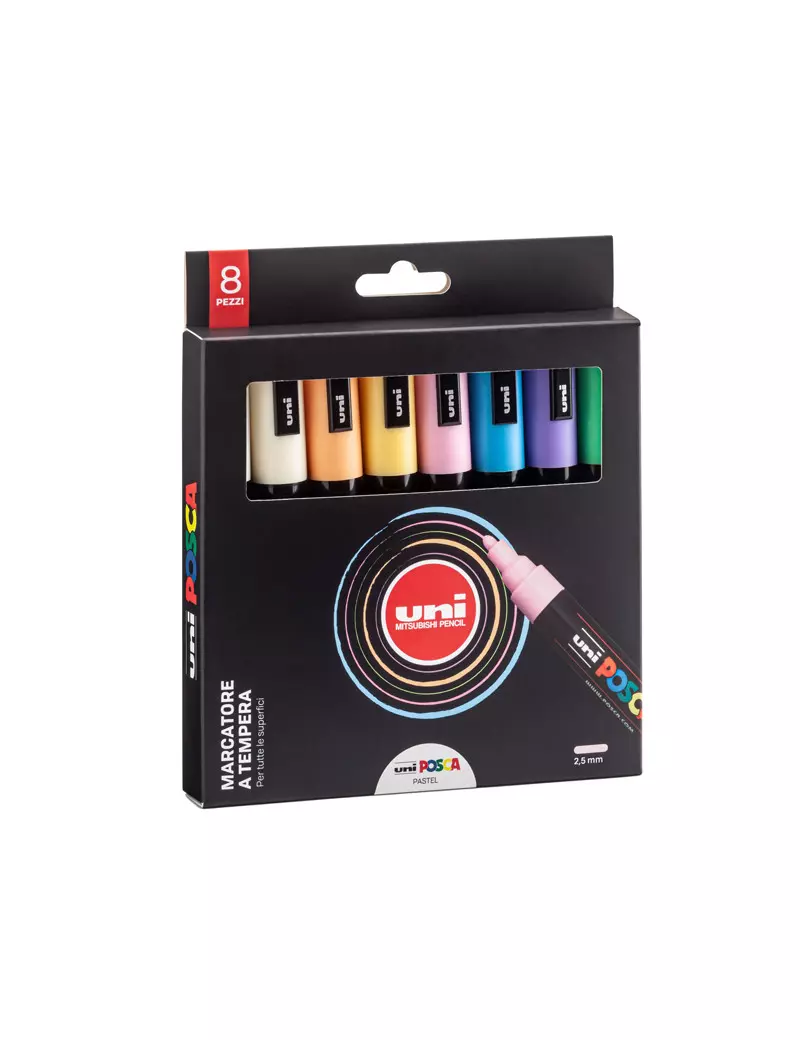 Marcatore a Tempera Uni Posca PC5M Uni-Ball - Punta Tonda - 1,8-2,5 mm - M-PC5MP-8P (Assortiti Pastel Conf. 8) Marcatore a Tempera Uni Posca PC5M Uni-Ball - Punta Tonda - 1,8-2,5 mm - M-PC5MP-8P (Assortiti Pastel Conf. 8)
