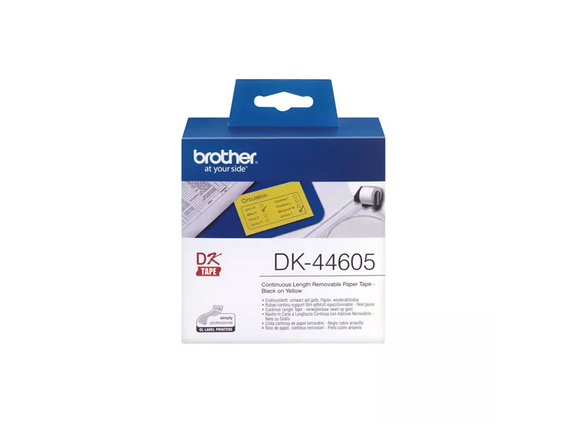 Nastro Originale Brother DK-44605- 62 mm x 30,48 m - Carta (Nero su Giallo)