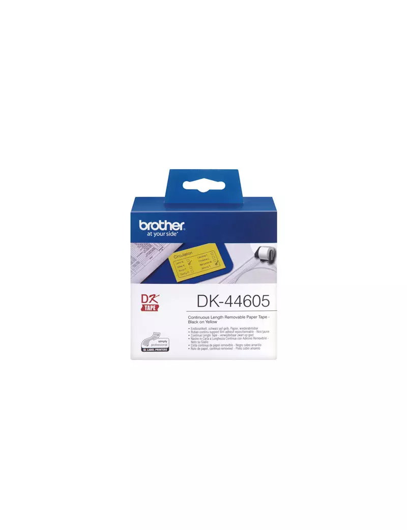 Nastro Originale Brother DK-44605- 62 mm x 30,48 m - Carta (Nero su Giallo) Nastro Originale Brother DK-44605- 62 mm x 30,48 m - Carta (Nero su Giallo)