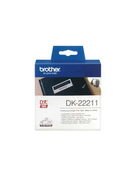 Nastro Originale Brother DK-22211 - 29 mm x 15,24 m - Nastro Adesivo (Nero su Bianco)